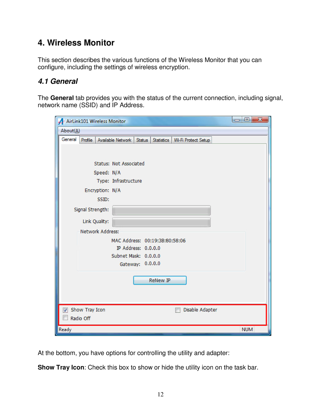 Airlink101 AWLL5166HP user manual Wireless Monitor, General 