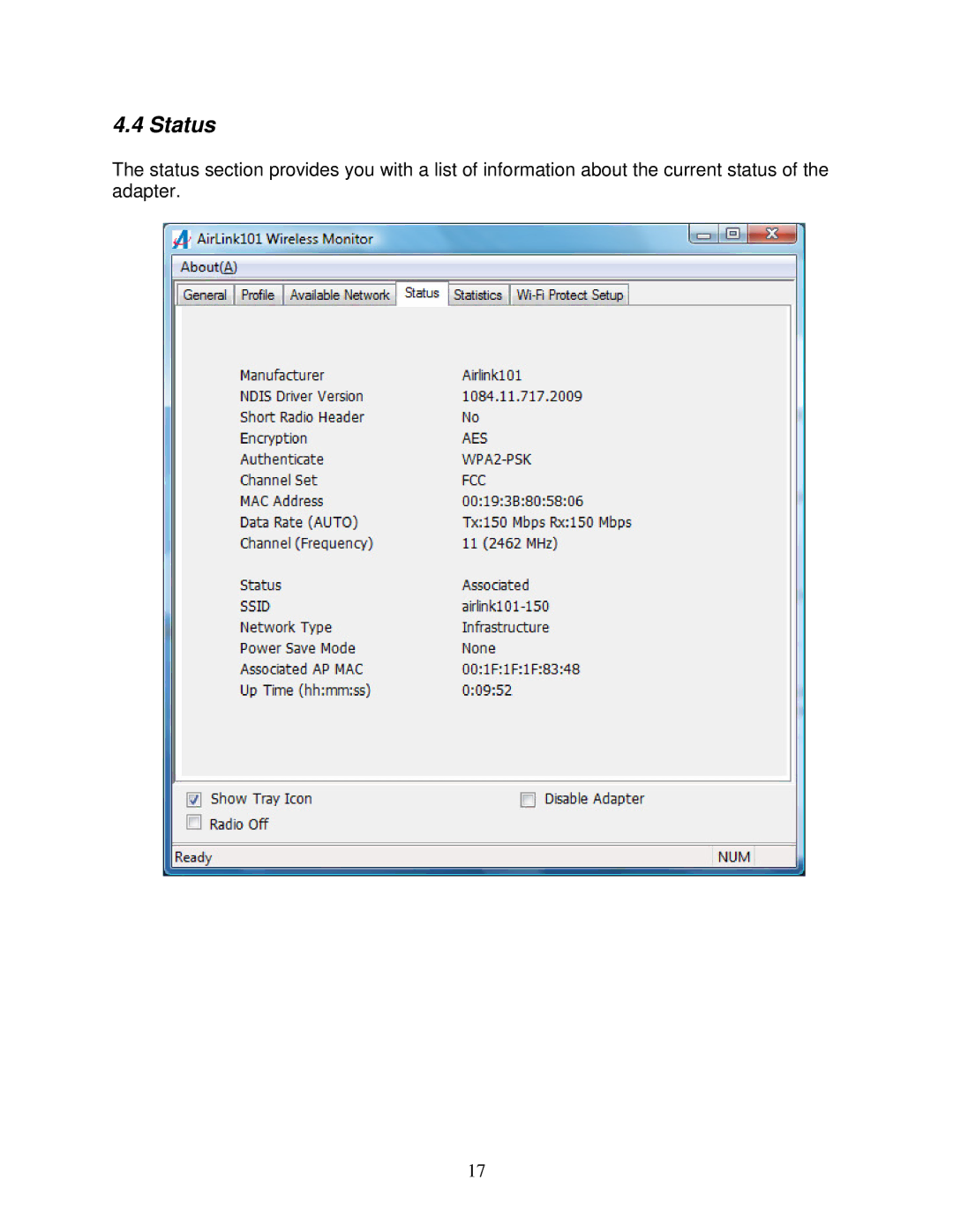 Airlink101 AWLL5166HP user manual Status 