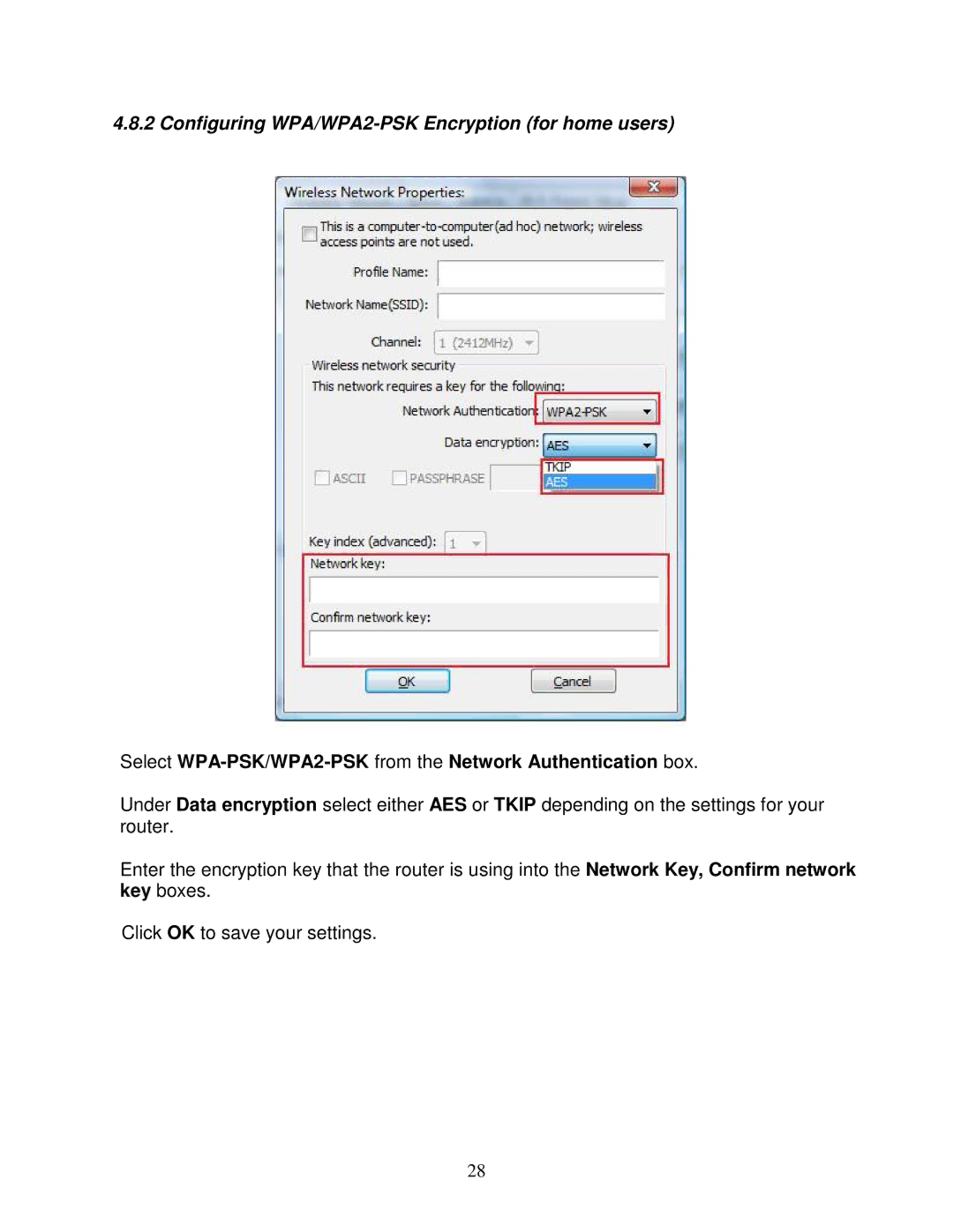 Airlink101 AWLL5166HP user manual Configuring WPA/WPA2-PSK Encryption for home users 