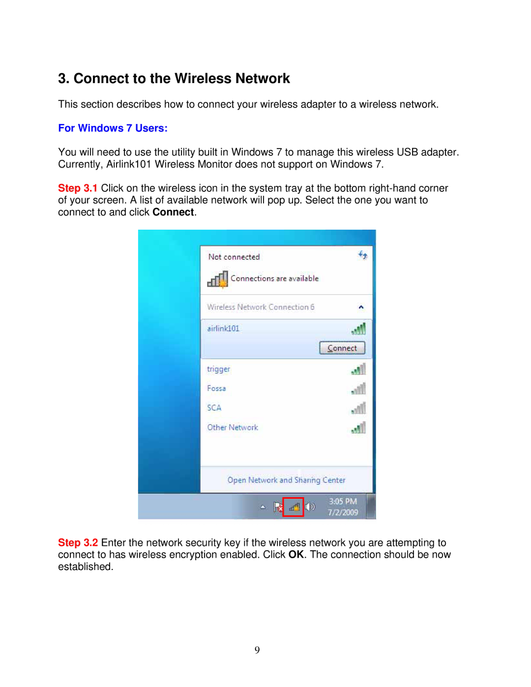 Airlink101 AWLL6075 user manual Connect to the Wireless Network, For Windows 7 Users 