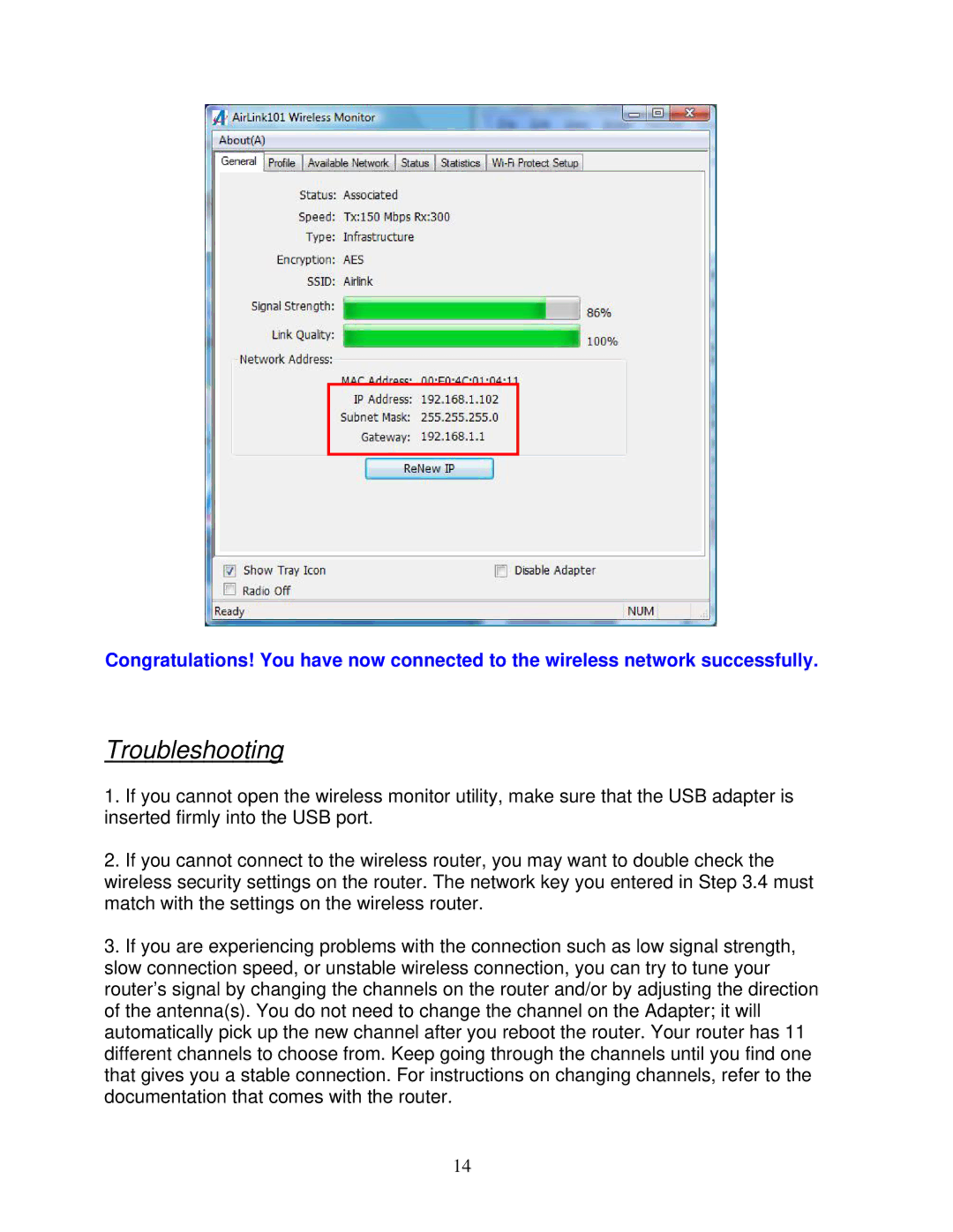 Airlink101 AWLL6075 user manual Troubleshooting 