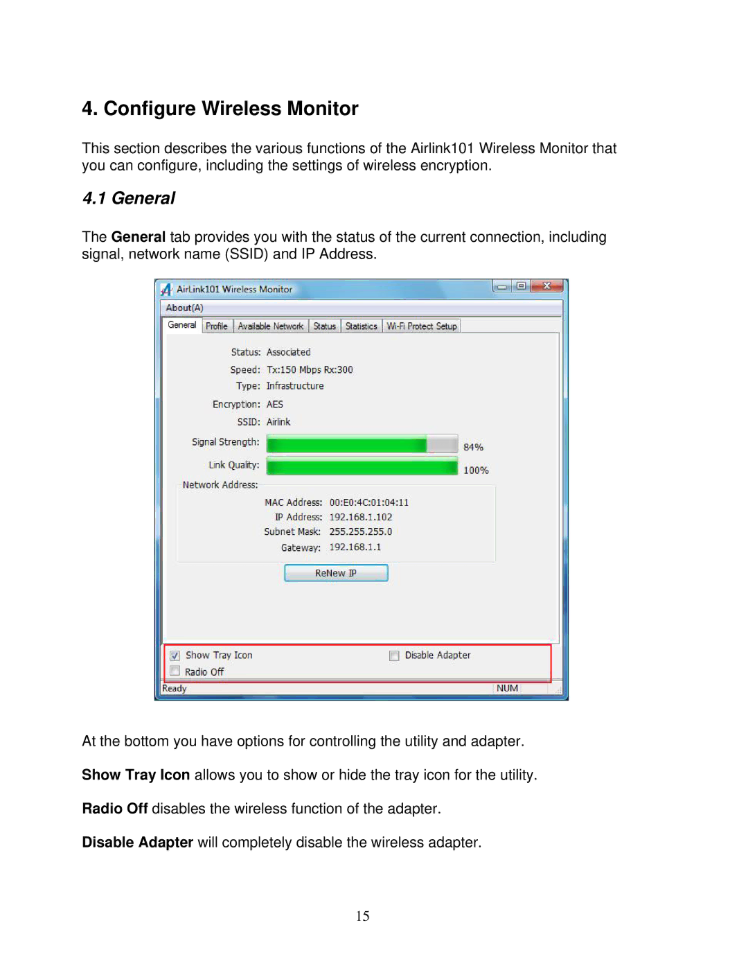 Airlink101 AWLL6075 user manual Configure Wireless Monitor, General 