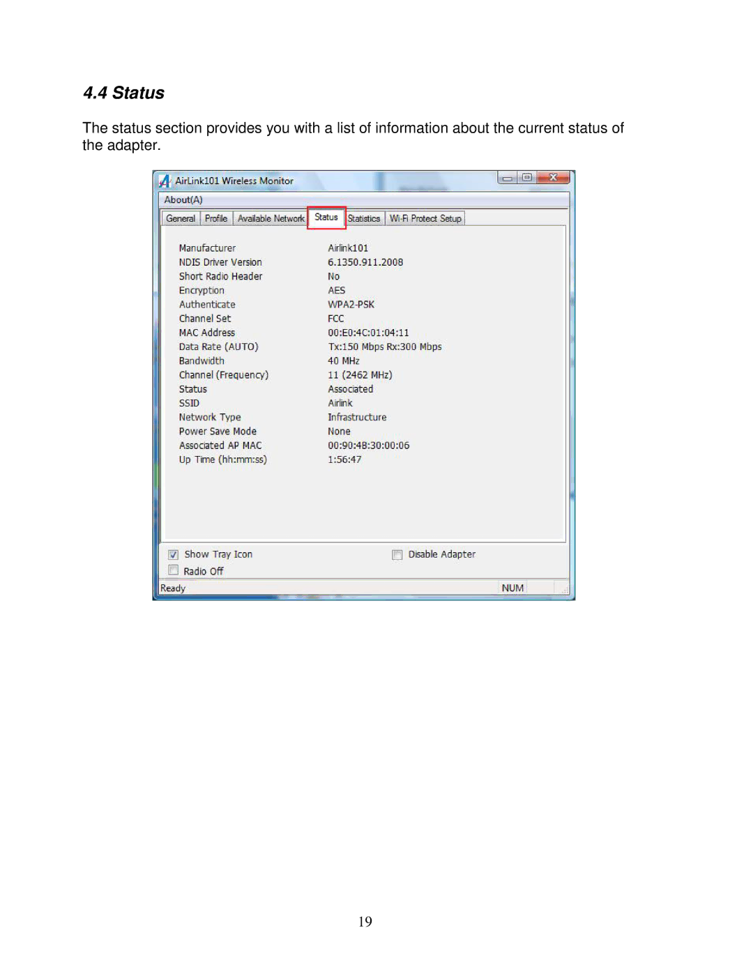 Airlink101 AWLL6075 user manual Status 