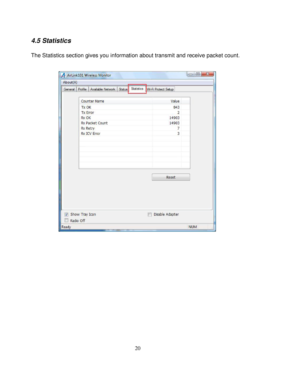 Airlink101 AWLL6075 user manual Statistics 