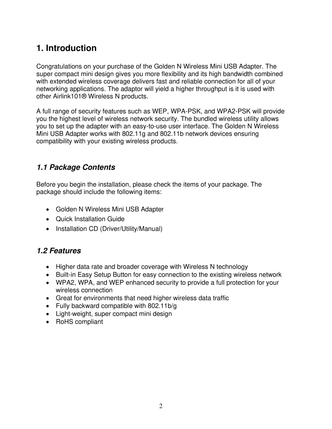 Airlink101 AWLL6075 user manual Introduction, Package Contents, Features 