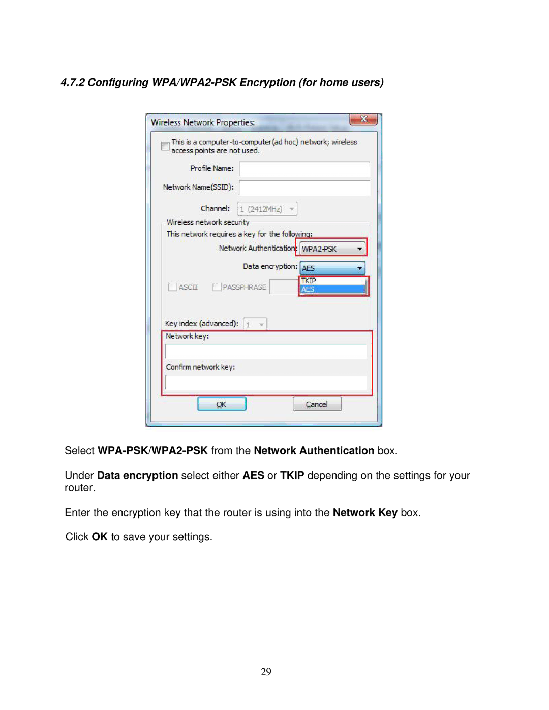 Airlink101 AWLL6075 user manual Configuring WPA/WPA2-PSK Encryption for home users 