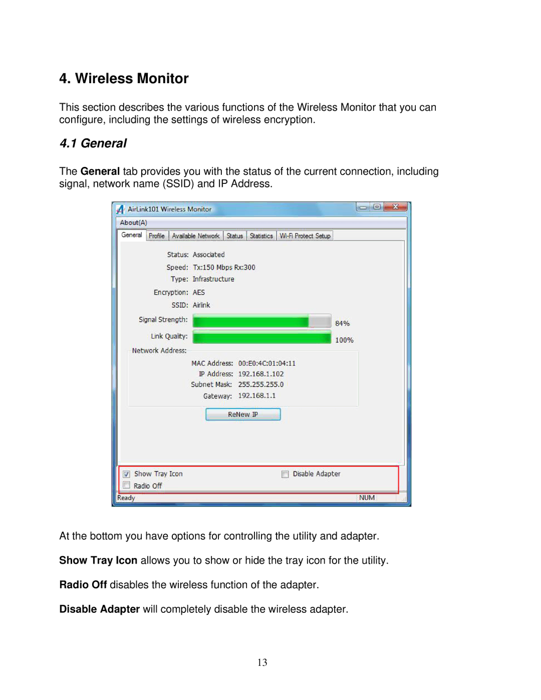 Airlink101 AWLL6077 user manual Wireless Monitor, General 