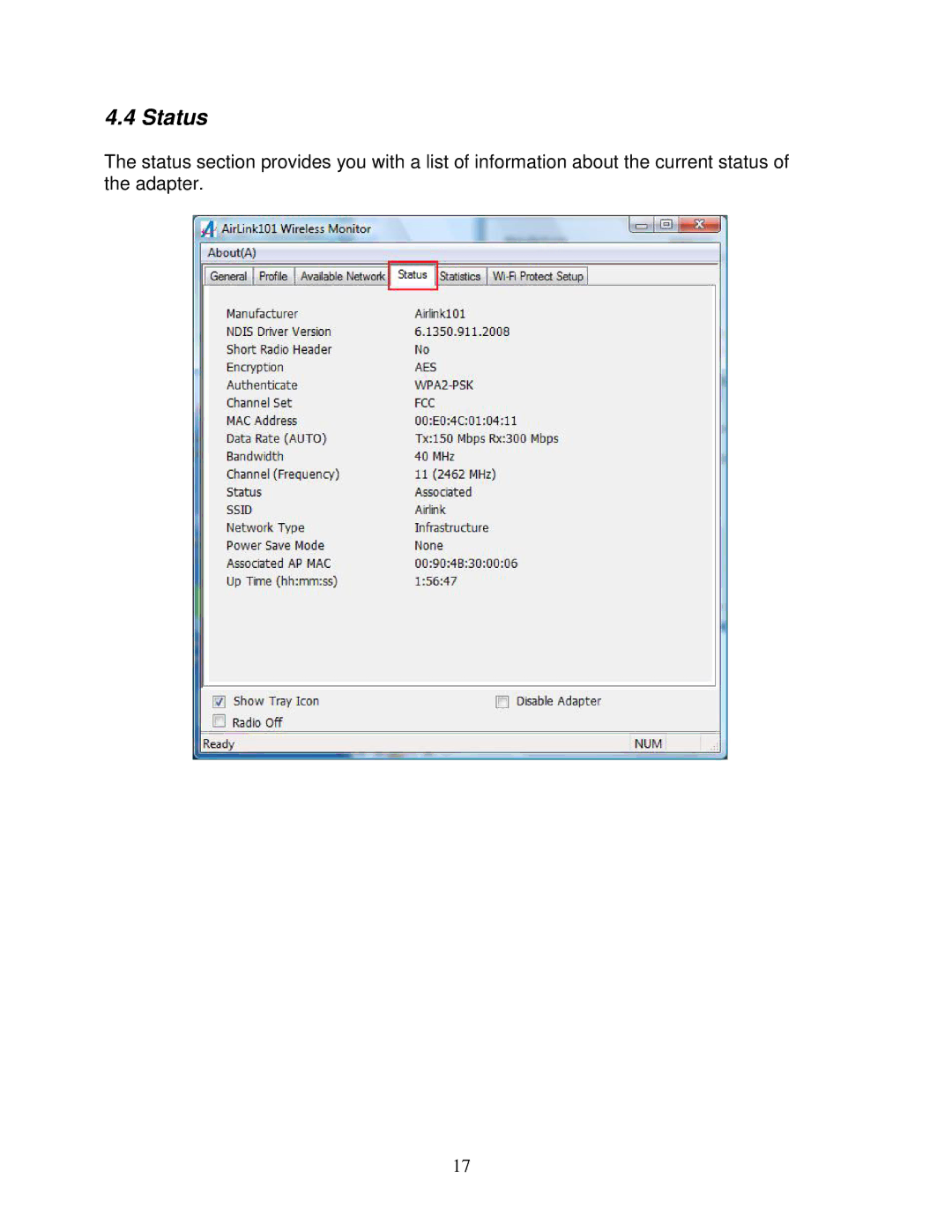 Airlink101 AWLL6077 user manual Status 