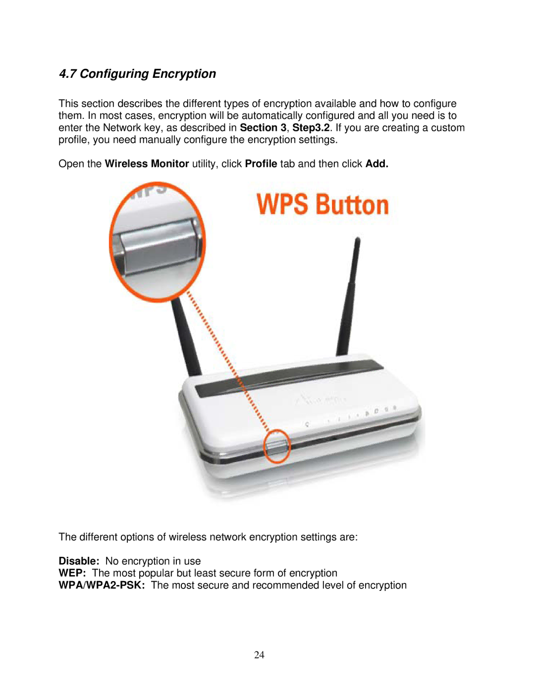 Airlink101 AWLL6077 user manual Configuring Encryption 