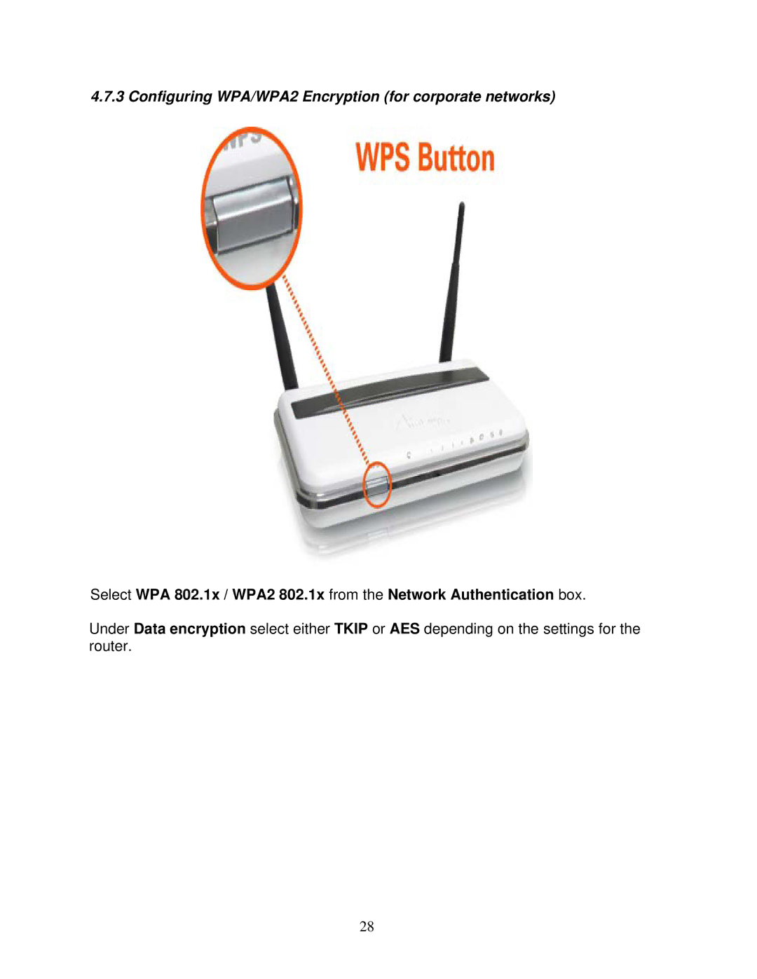 Airlink101 AWLL6077 user manual Configuring WPA/WPA2 Encryption for corporate networks 