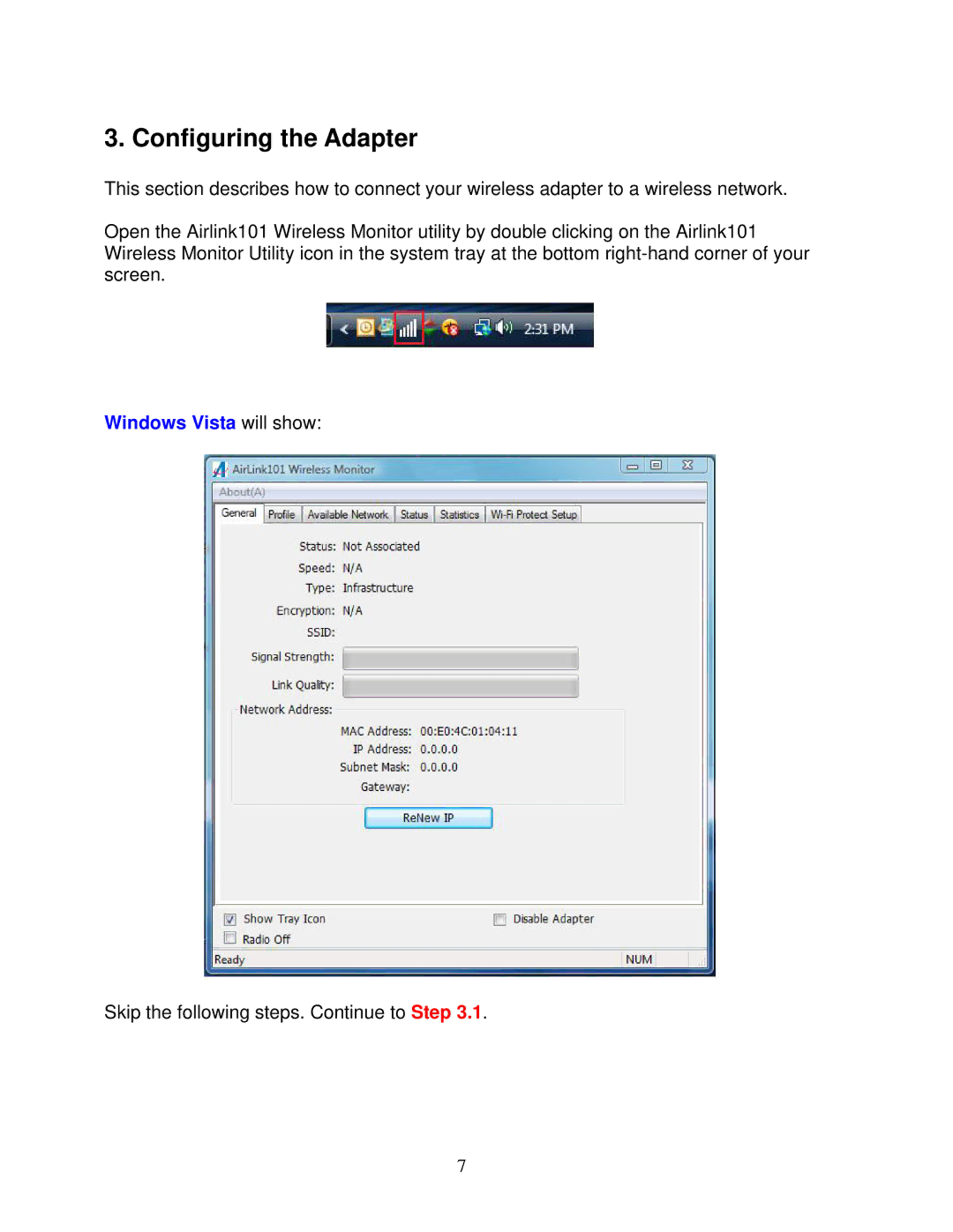 Airlink101 AWLL6077 user manual Configuring the Adapter 