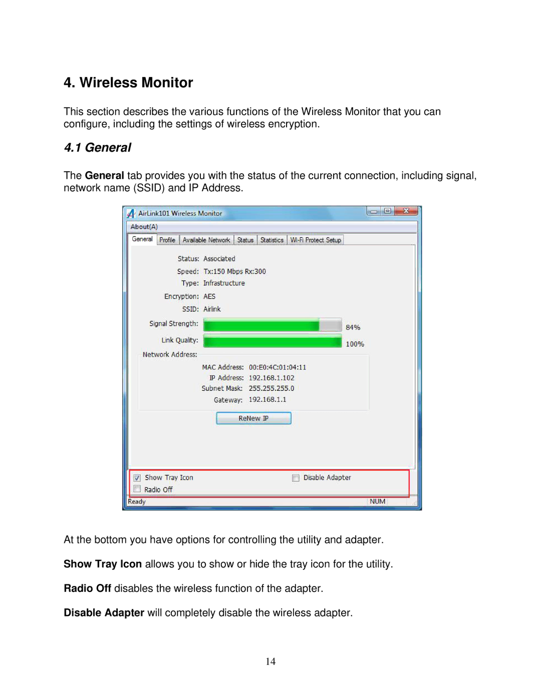 Airlink101 AWLL6077V2 user manual Wireless Monitor, General 