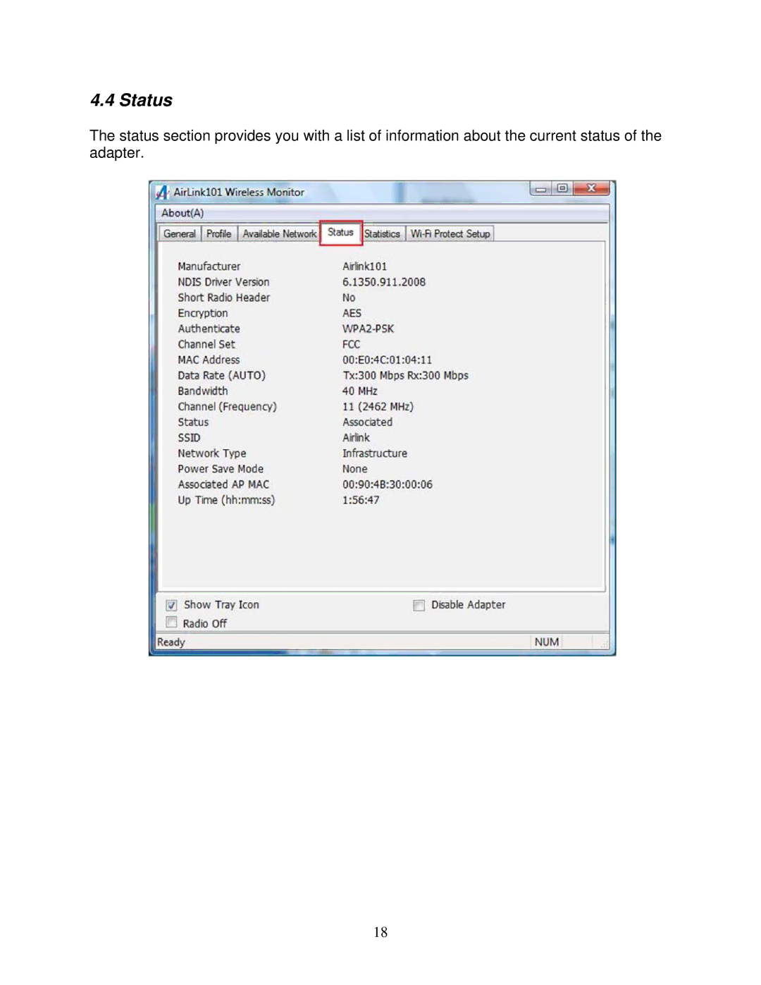 Airlink101 AWLL6077V2 user manual Status 