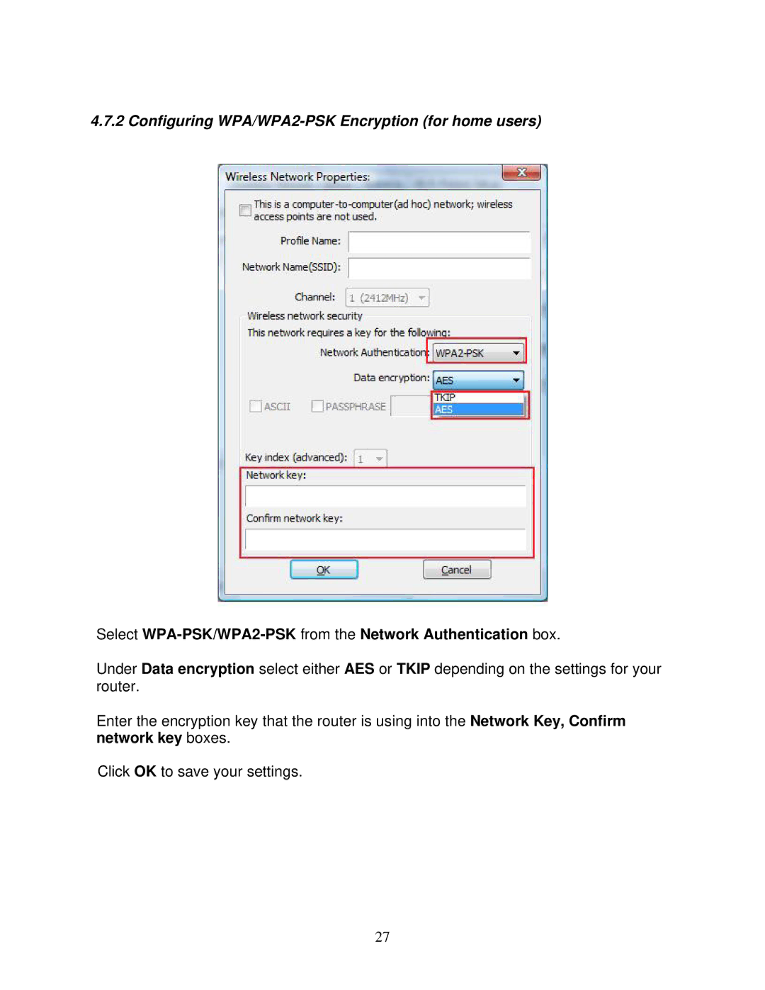 Airlink101 AWLL6077V2 user manual Configuring WPA/WPA2-PSK Encryption for home users 