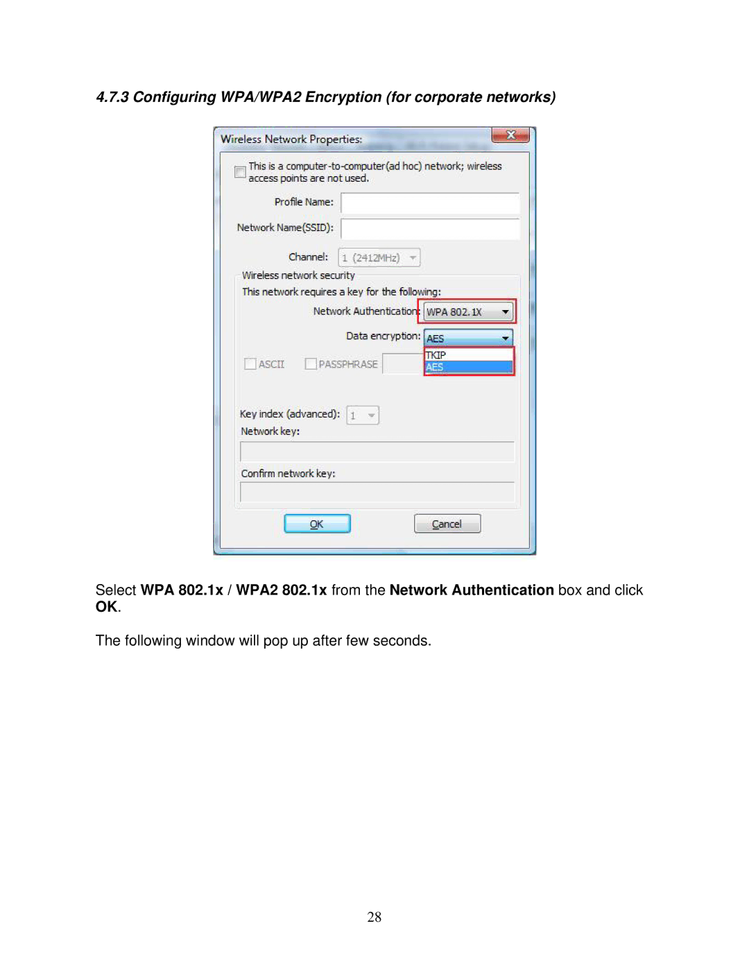 Airlink101 AWLL6077V2 user manual Configuring WPA/WPA2 Encryption for corporate networks 