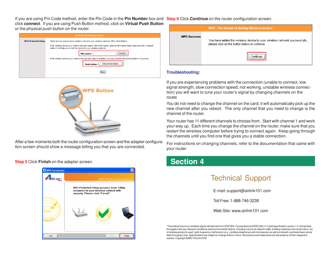 Airlink101 AWLL6080 user manual Technical Support, Troubleshooting 