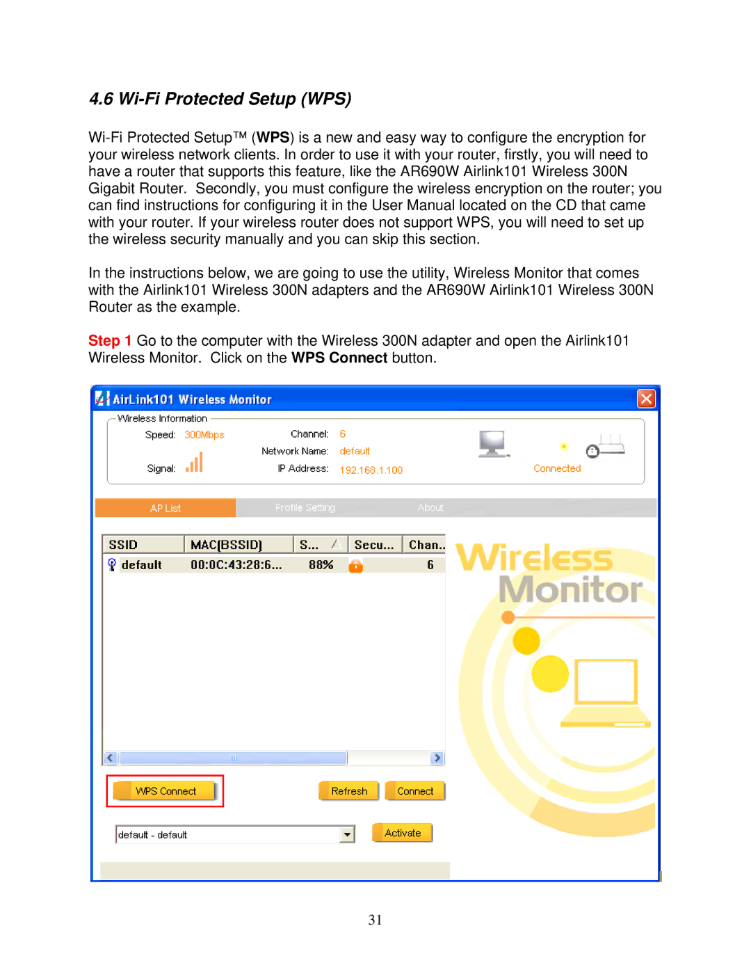 Airlink101 AWLL6090 user manual Wi-Fi Protected Setup WPS 