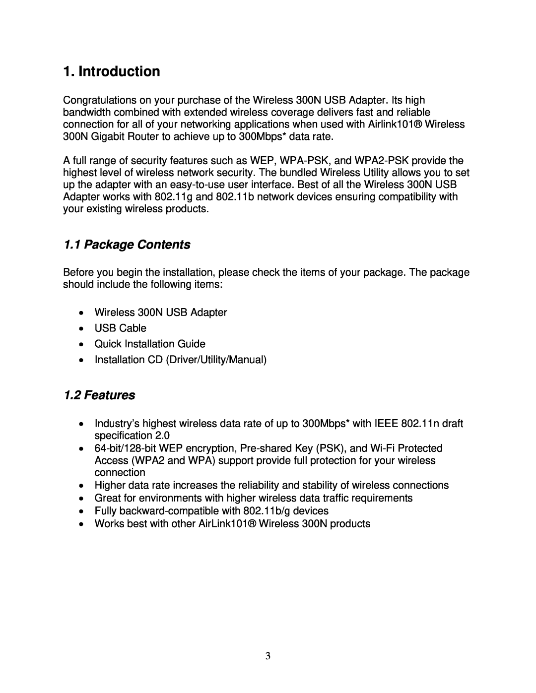 Airlink101 AWLL6090 user manual Introduction, Package Contents, Features 