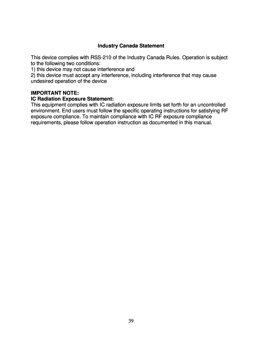 Airlink101 AWLL6090 user manual Industry Canada Statement, IMPORTANT NOTE IC Radiation Exposure Statement 