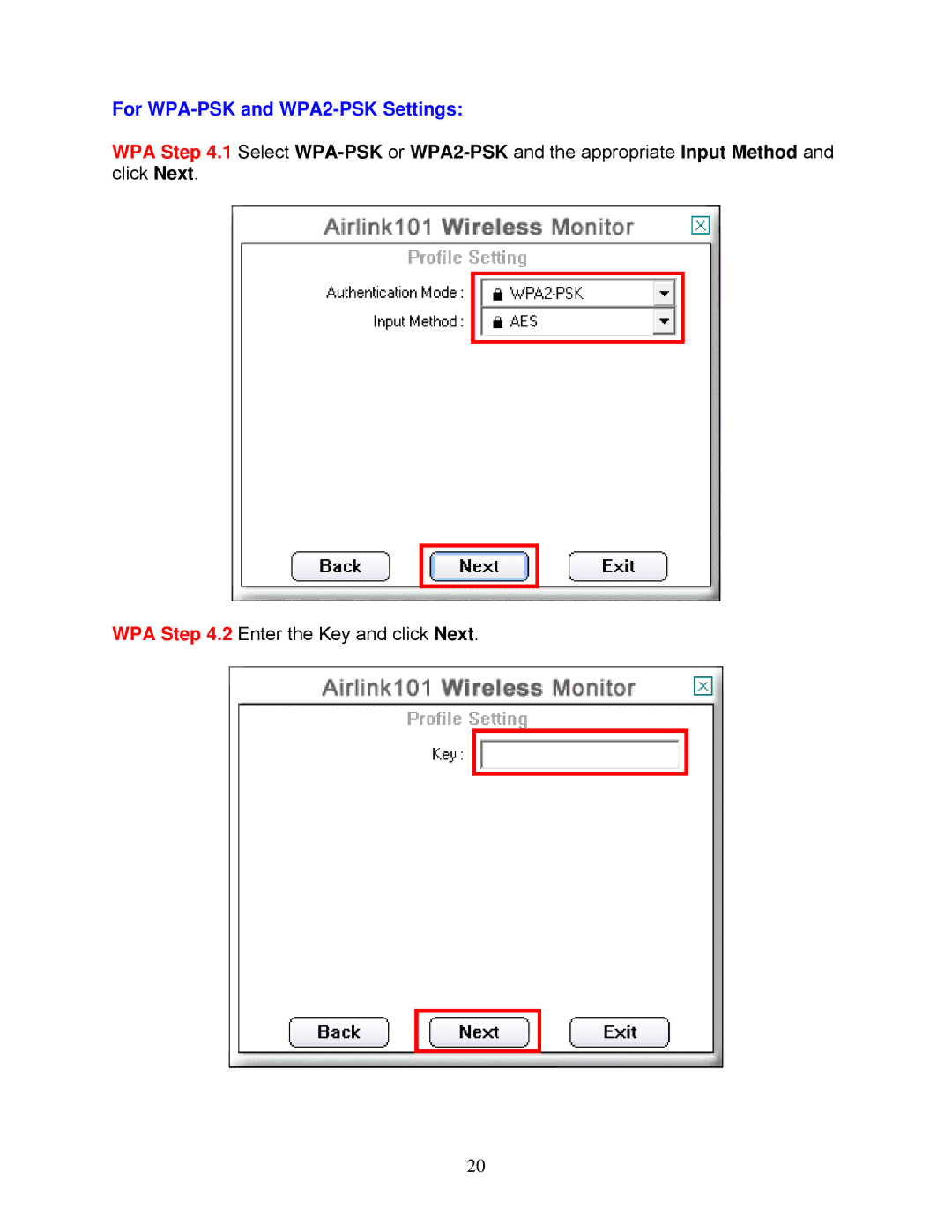 Airlink101 AWLL7025 user manual For WPA-PSK and WPA2-PSK Settings 