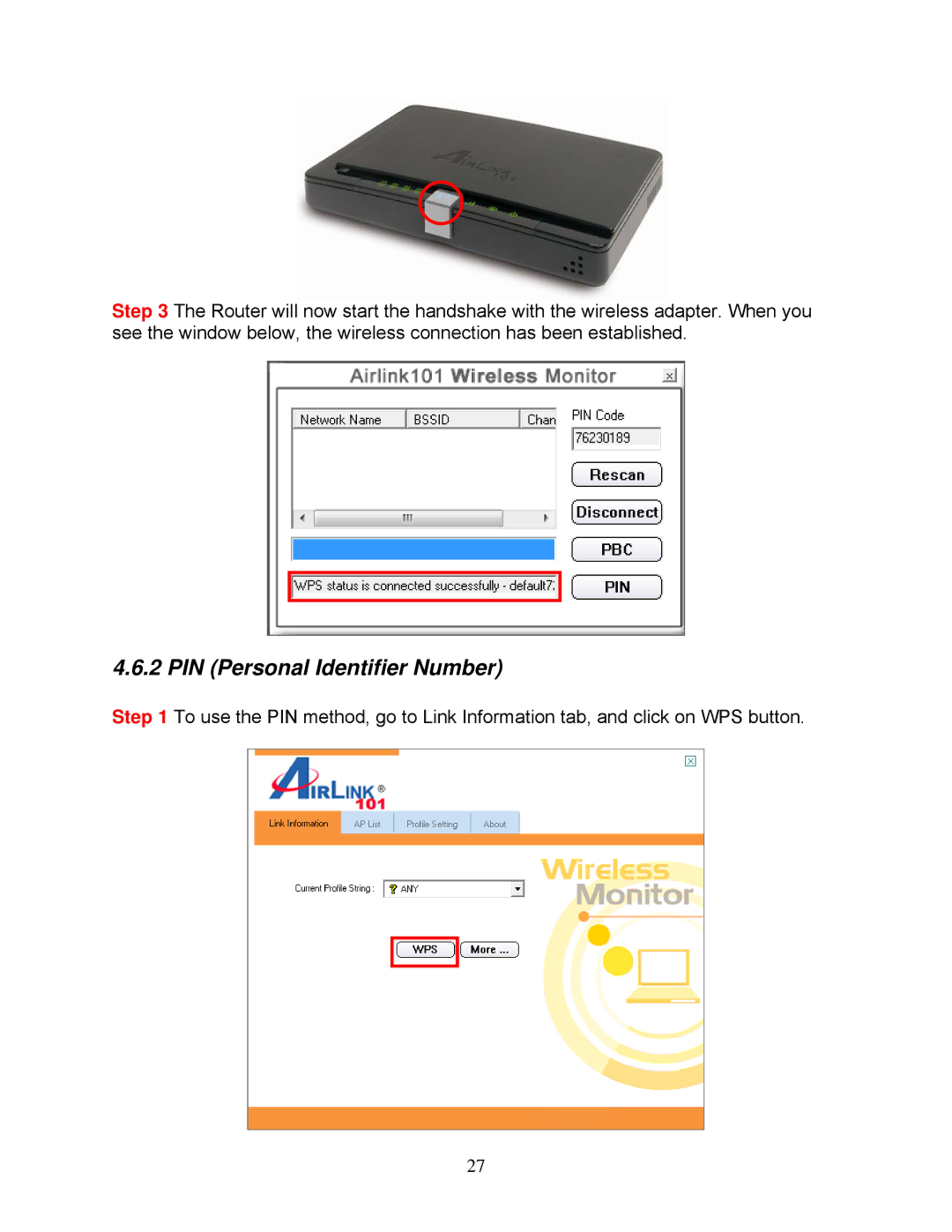 Airlink101 AWLL7025 user manual PIN Personal Identifier Number 