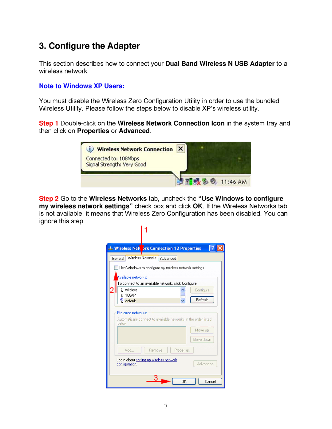 Airlink101 AWLL7025 user manual Configure the Adapter 