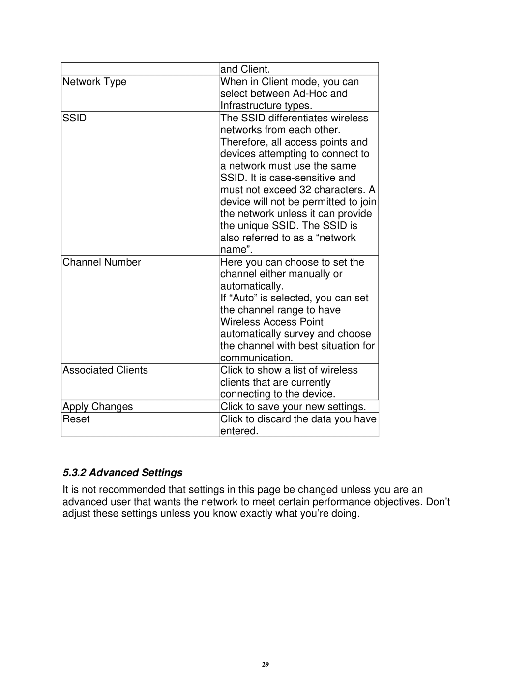 Airlink101 AWMB100 manual Advanced Settings 