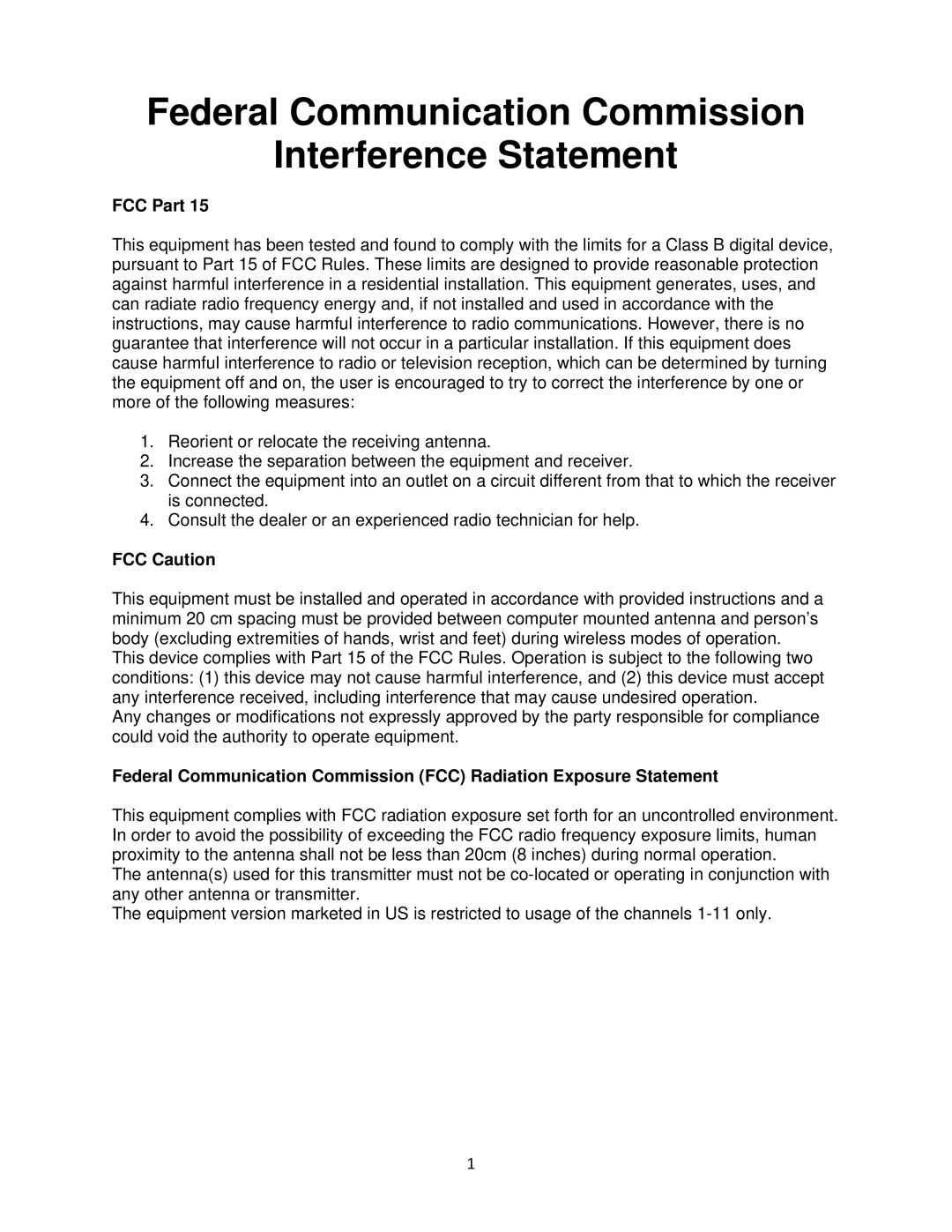 Airlink101 N300 user manual Federal Communication Commission Interference Statement 