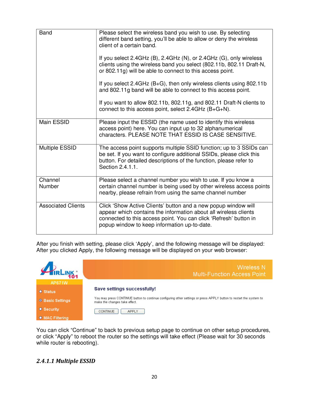 Airlink101 N300 user manual Multiple Essid 