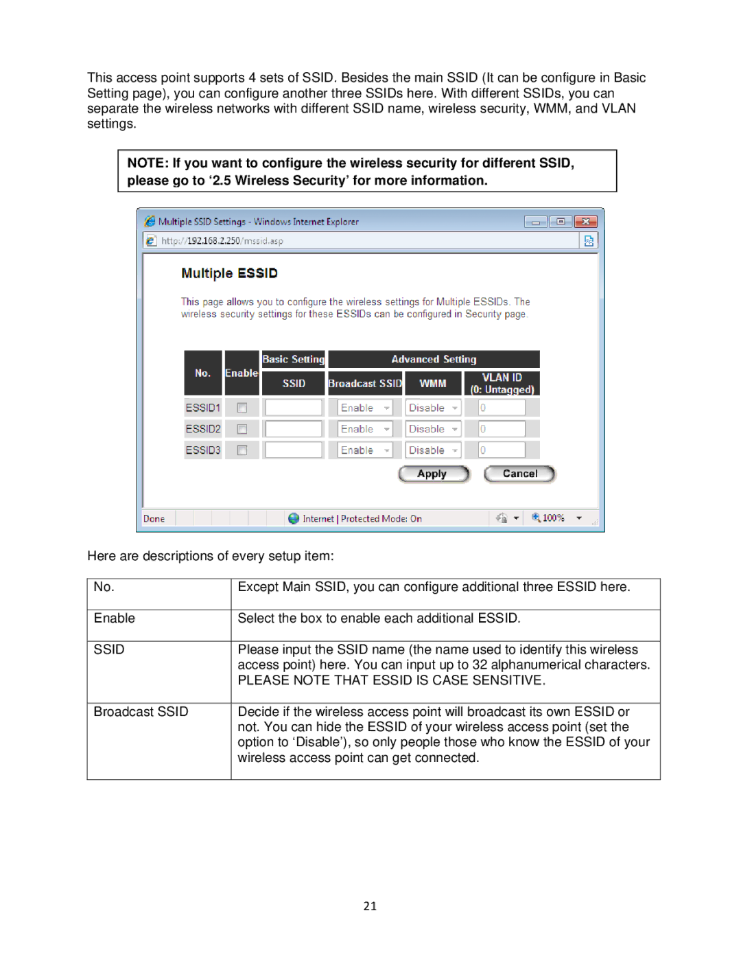 Airlink101 N300 user manual Ssid, Please Note That Essid is Case Sensitive 