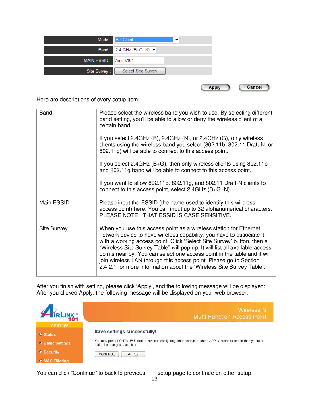 Airlink101 N300 user manual Please Note That Essid is Case Sensitive 