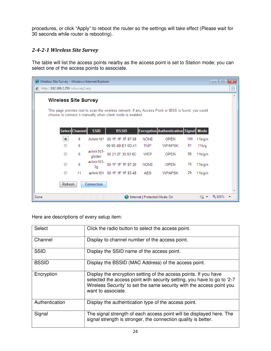 Airlink101 N300 user manual ­4­2­1 Wireless Site Survey 