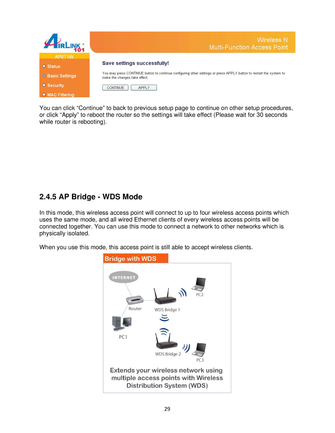 Airlink101 N300 user manual AP Bridge WDS Mode 