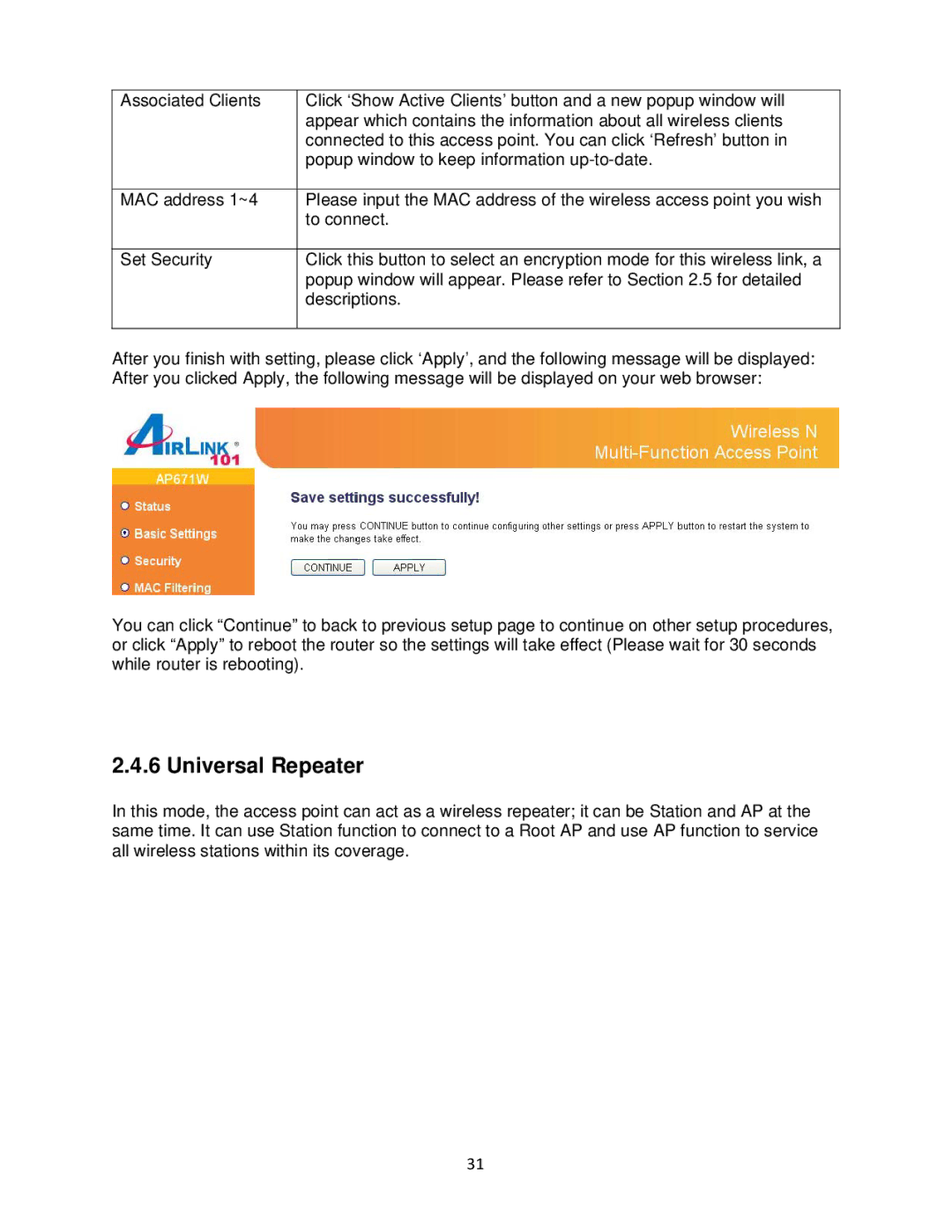 Airlink101 N300 user manual Universal Repeater 