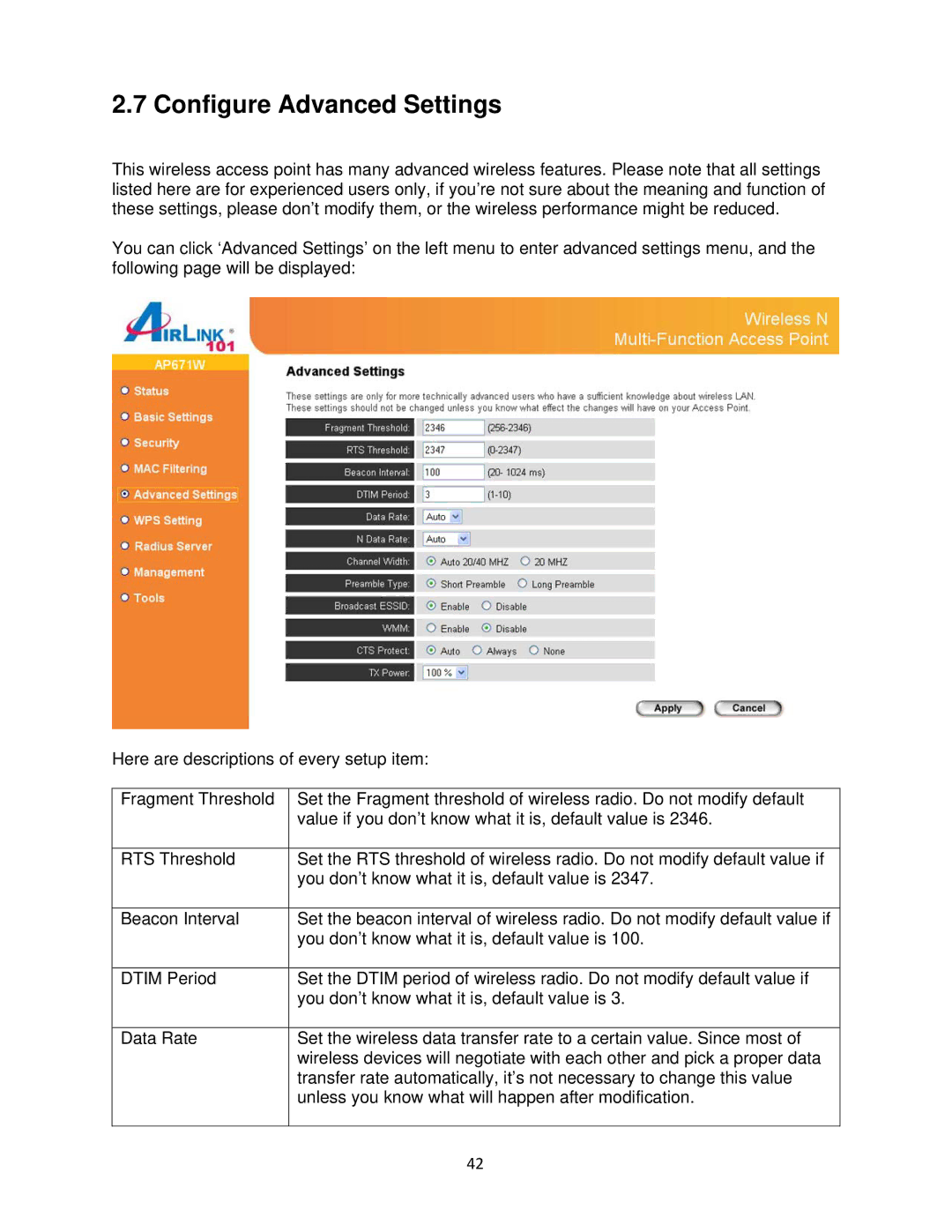 Airlink101 N300 user manual Configure Advanced Settings 