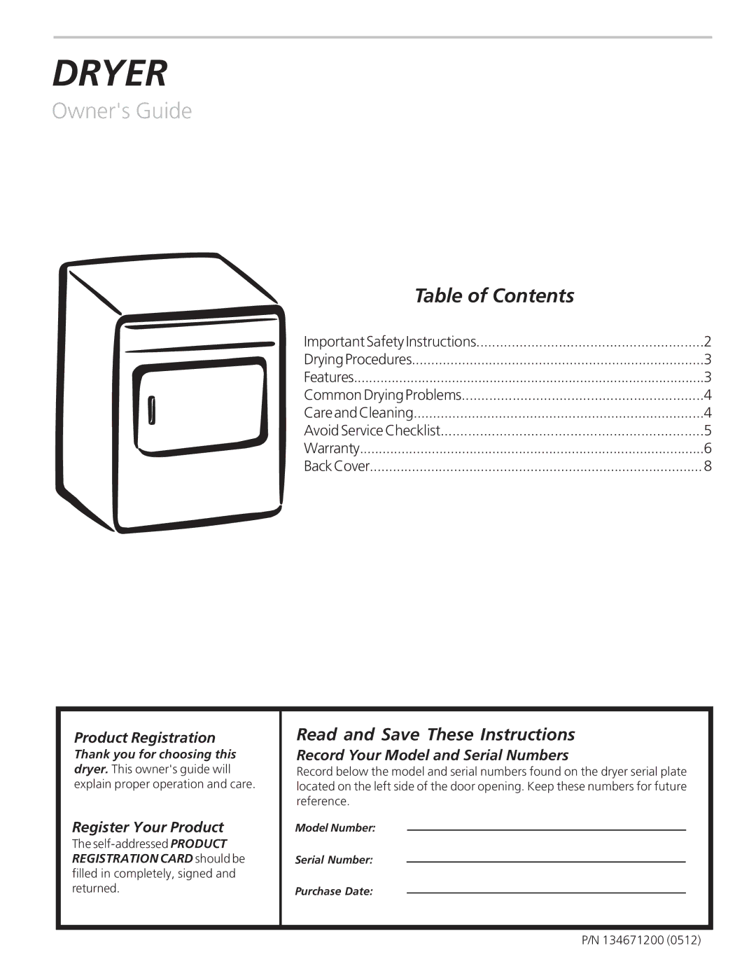 Airlux Group 13467-1200 (0512) important safety instructions Dryer 