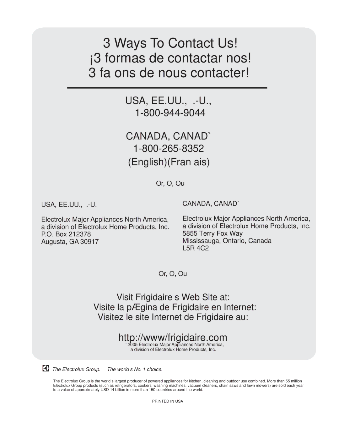 Airlux Group 13467-1200 (0512) important safety instructions USA, EE.UU., É.-U CANADA, Canadá EnglishFrançais 