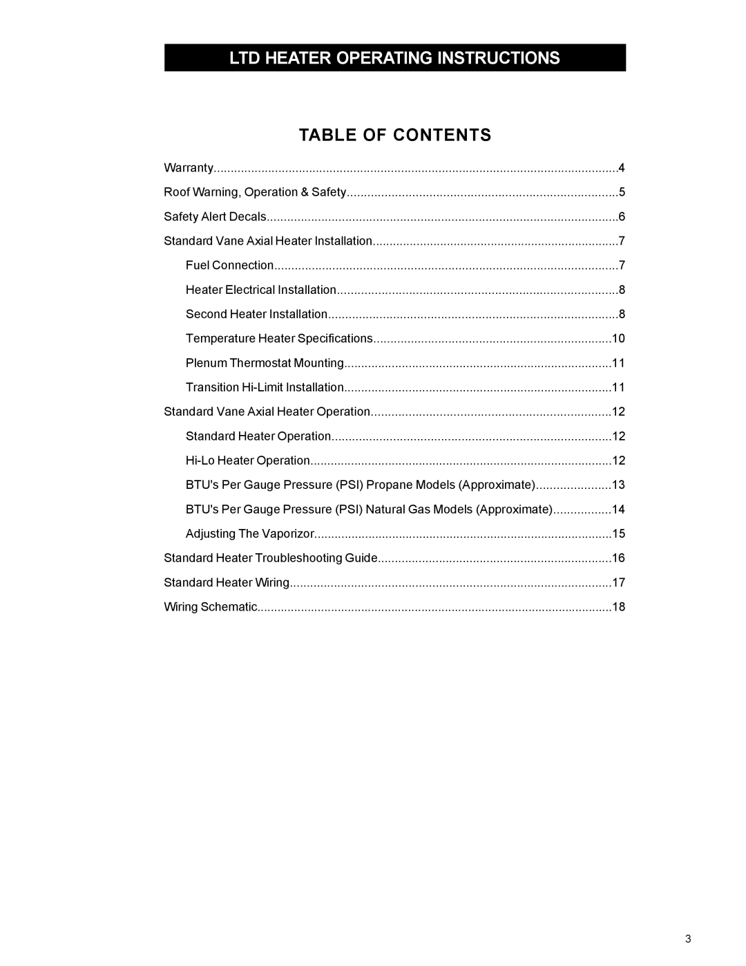 Airstream 18 owner manual Table of Contents 