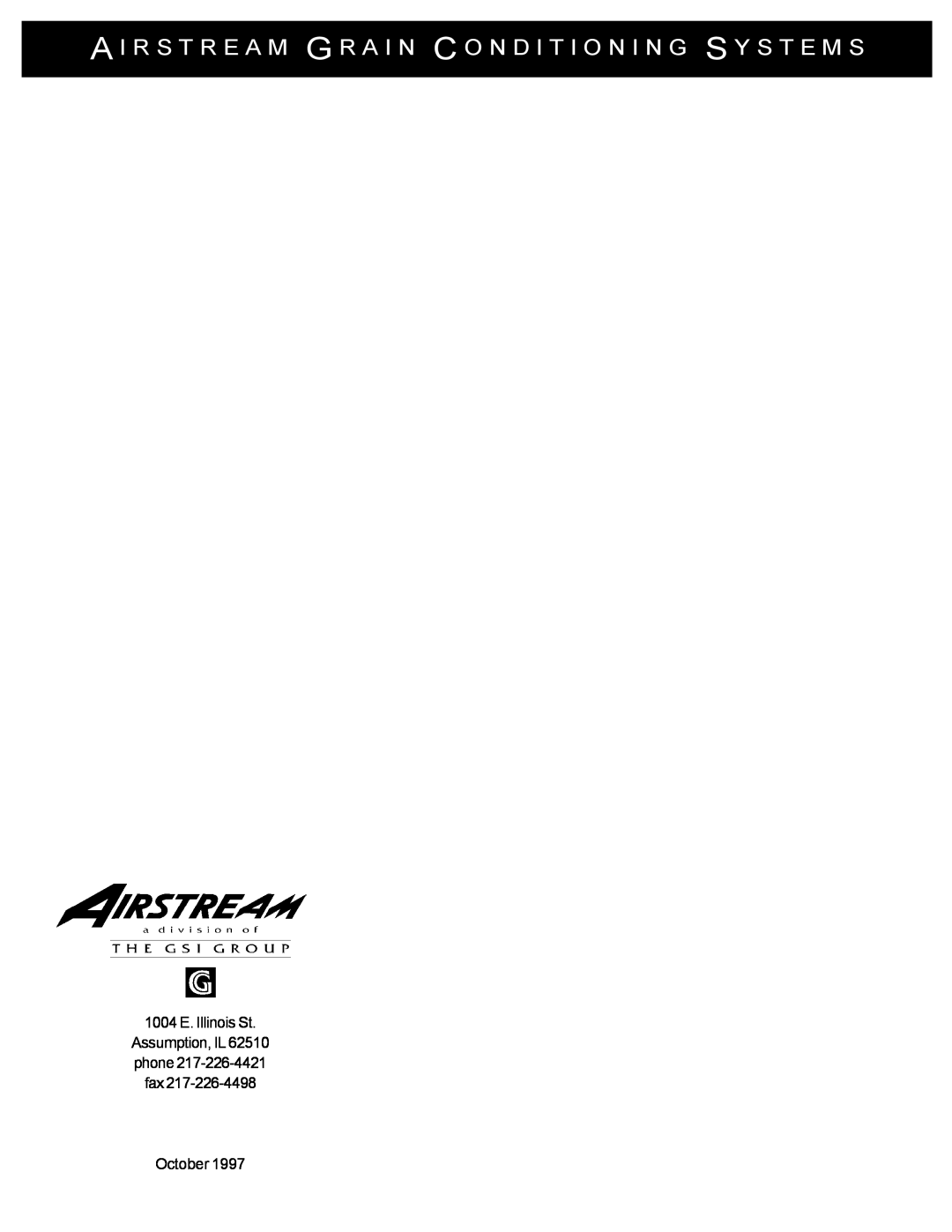 Airstream 18 owner manual 1004 E. Illinois St Assumption, IL phone fax, October 
