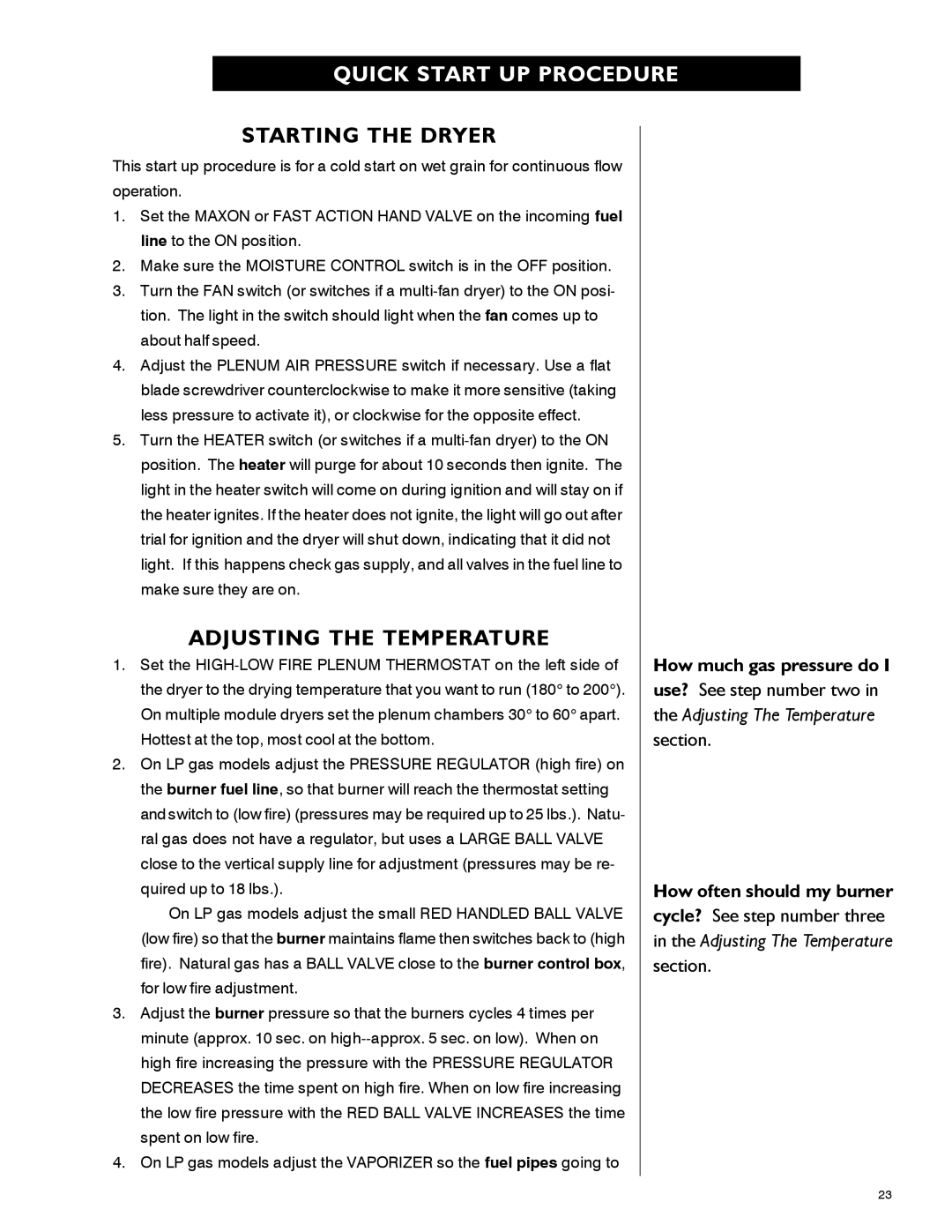 Airstream PNEG-339 service manual Starting the Dryer, Adjusting the Temperature 