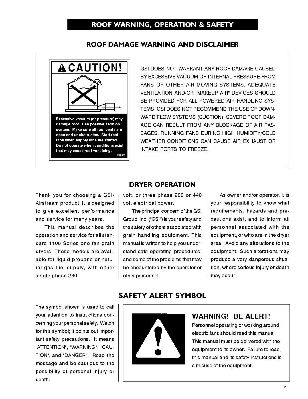 Airstream PNEG-339 service manual Roof WARNING, Operation & Safety, Roof Damage Warning and Disclaimer, Dryer Operation 