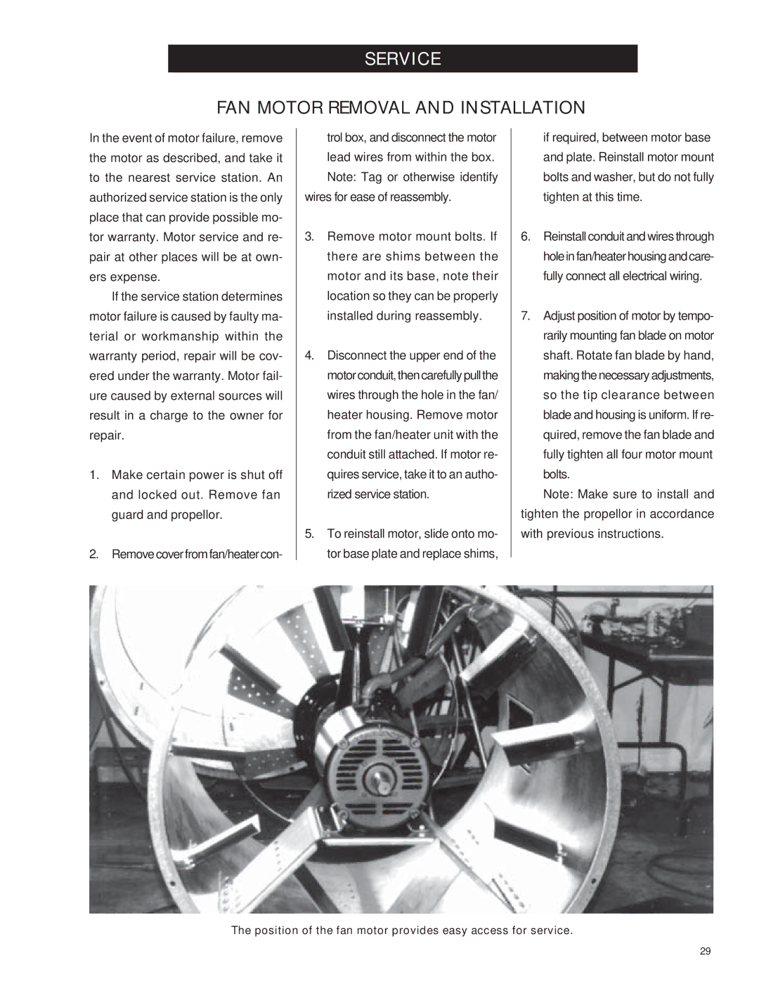 Airstream PNEG-343 service manual FAN Motor Removal and Installation 