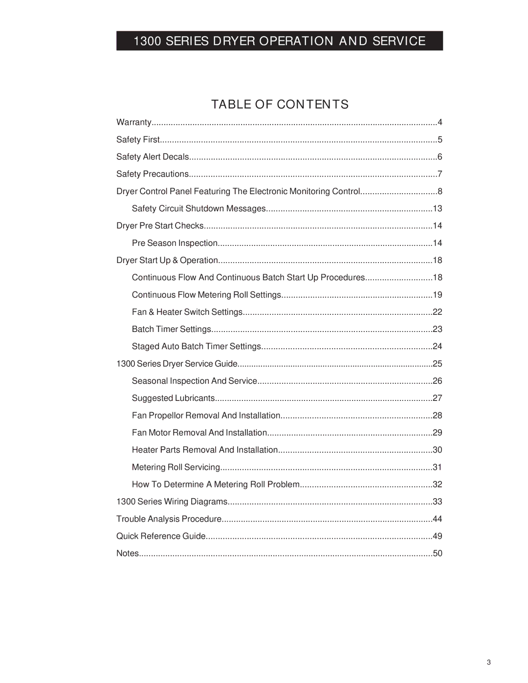 Airstream PNEG-343 service manual Series Dryer Operation and Service, Table of Contents 