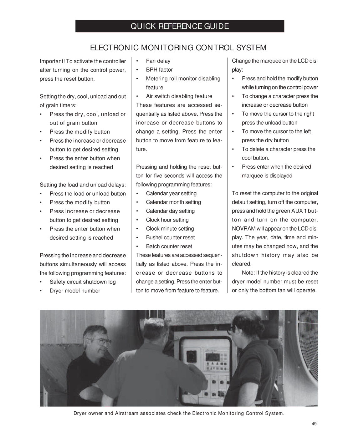 Airstream PNEG-343 service manual Quick Reference Guide, Press the enter button when desired setting is reached 