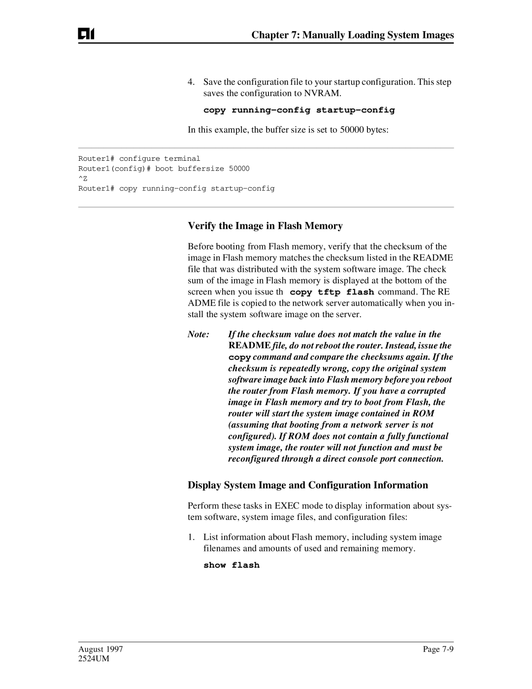 AIS AI2524 user manual Verify the Image in Flash Memory, Display System Image and Configuration Information 