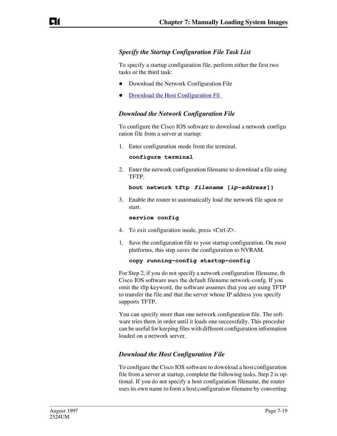 AIS AI2524 Specify the Startup Configuration File Task List, Download the Network Configuration File, Service config 