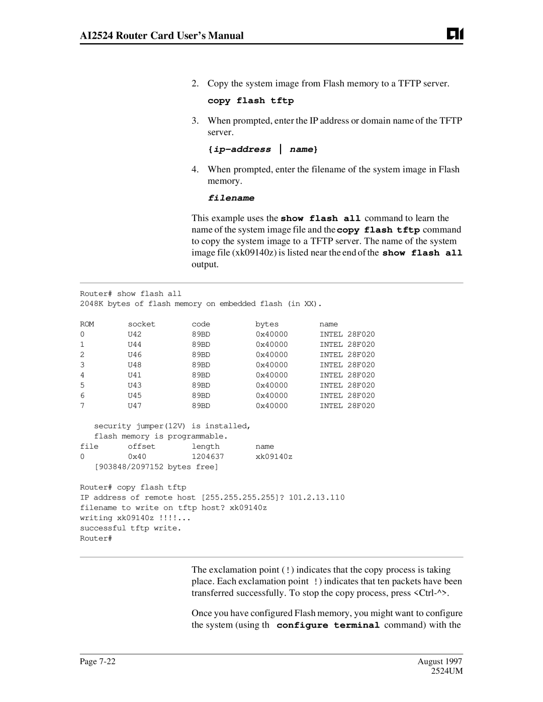 AIS AI2524 user manual Configure terminal command with, Rom 