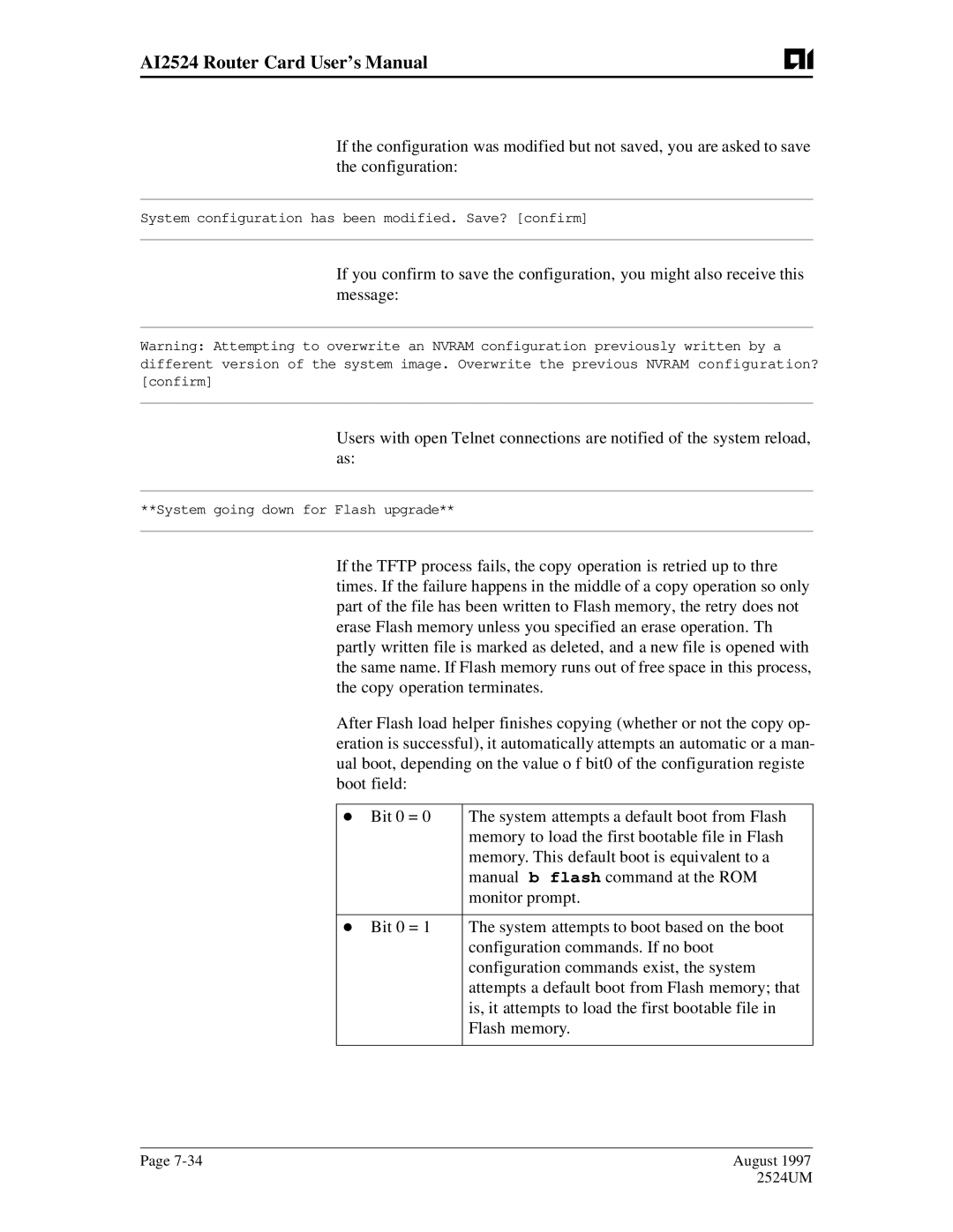 AIS AI2524 user manual System configuration has been modified. Save? confirm 