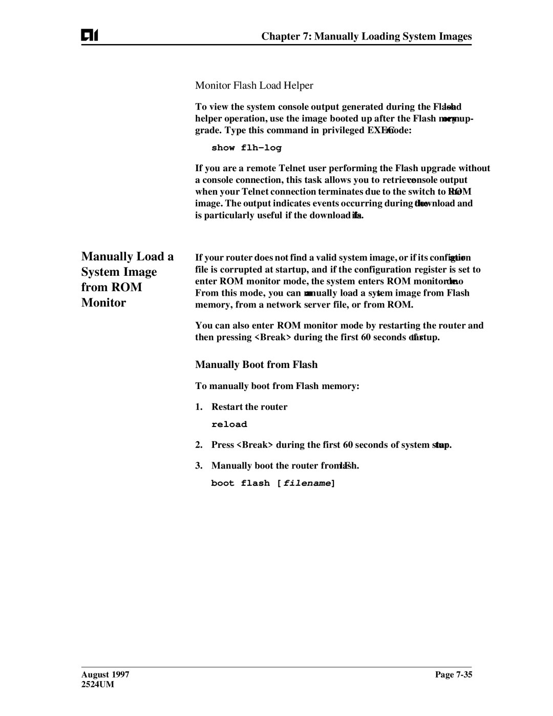 AIS AI2524 user manual Manually Load a System Image from ROM Monitor, Monitor Flash Load Helper, Manually Boot from Flash 