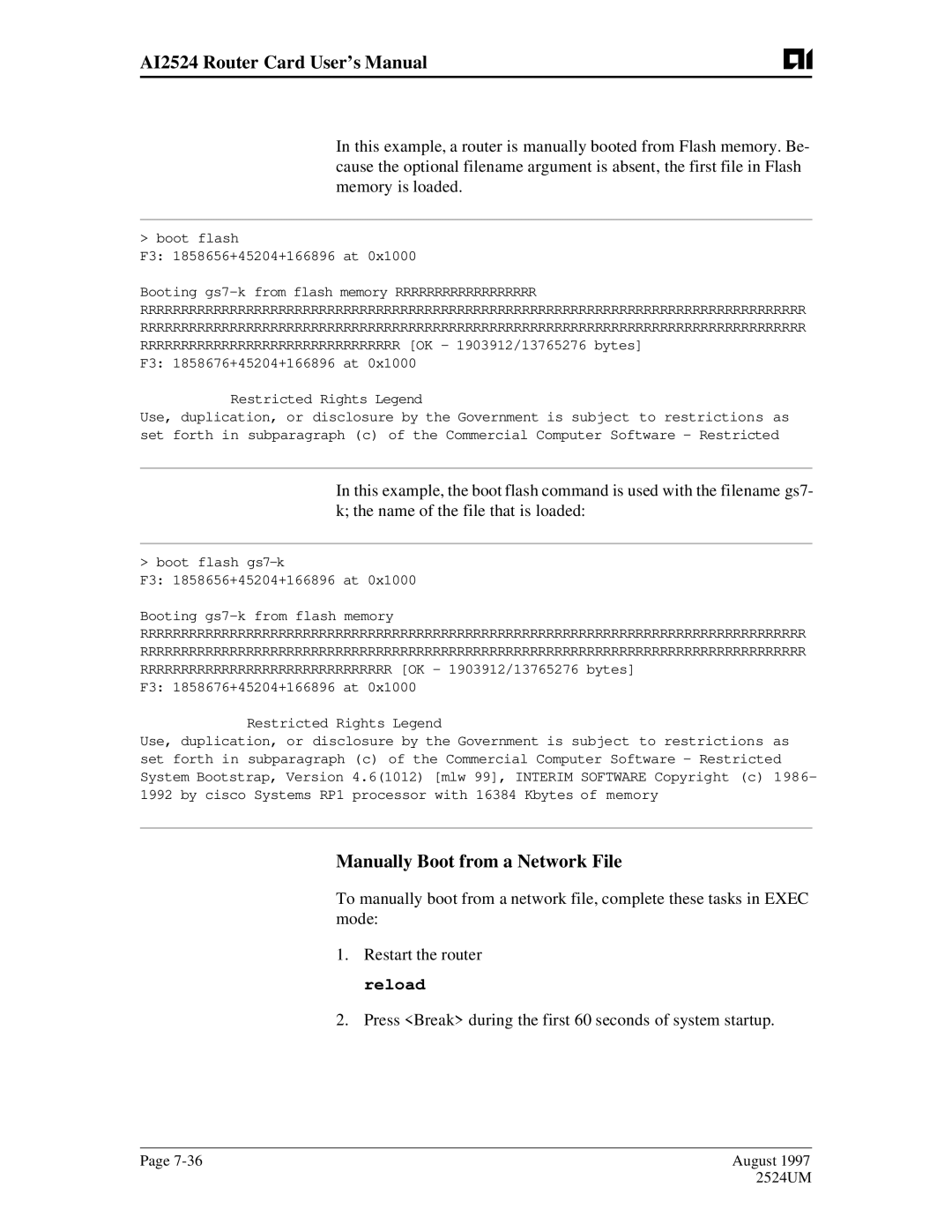 AIS AI2524 user manual Manually Boot from a Network File 